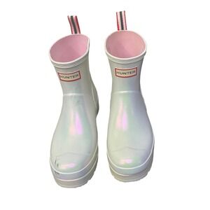 Hunter Original Play Boot Short Nebula Iridescent White Rain Boots Womens 9